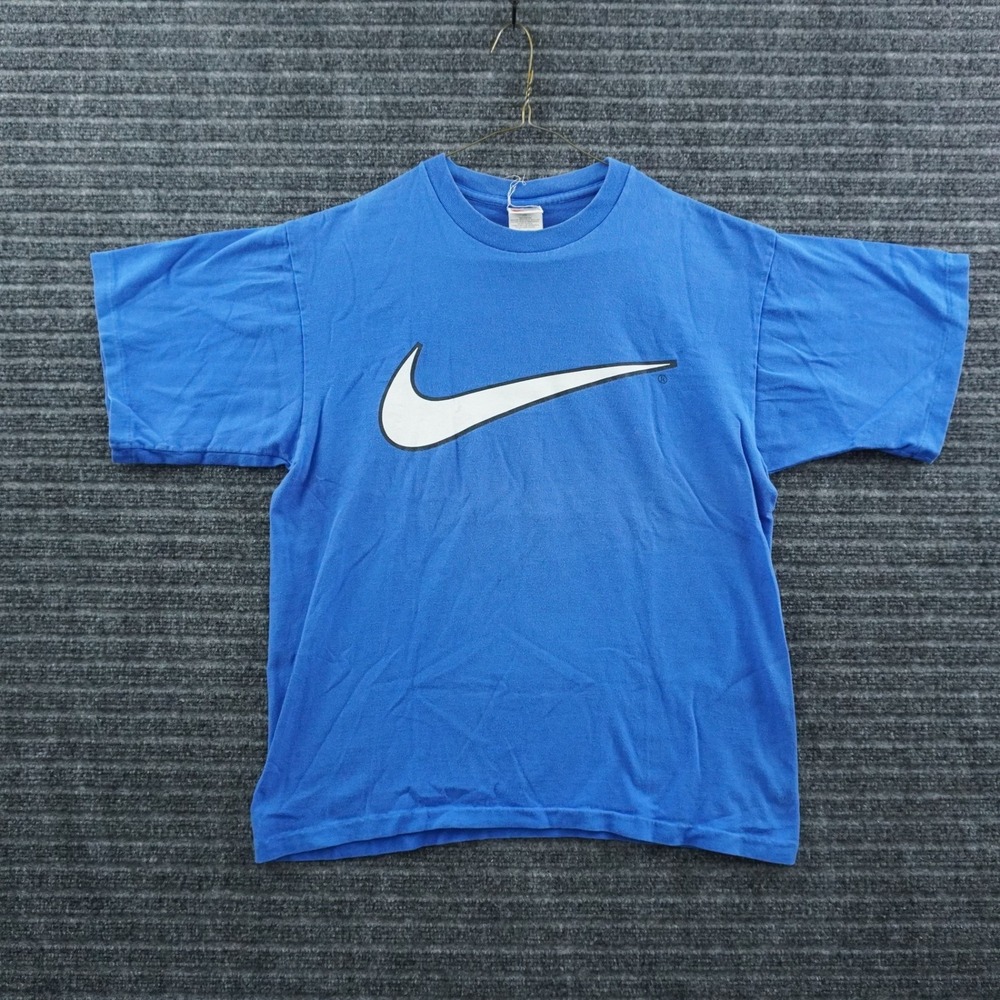 Nike T-Shirt Mens Small Blue Vintage 80s Swoosh Logo Made in USA
